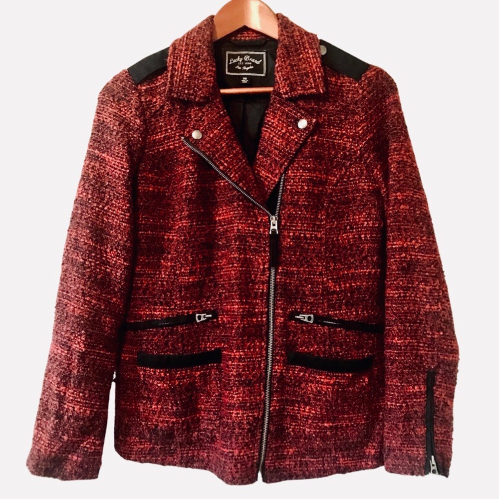 Lucky Brand Textured Tweed Moto Jacket - Picture 1 of 7